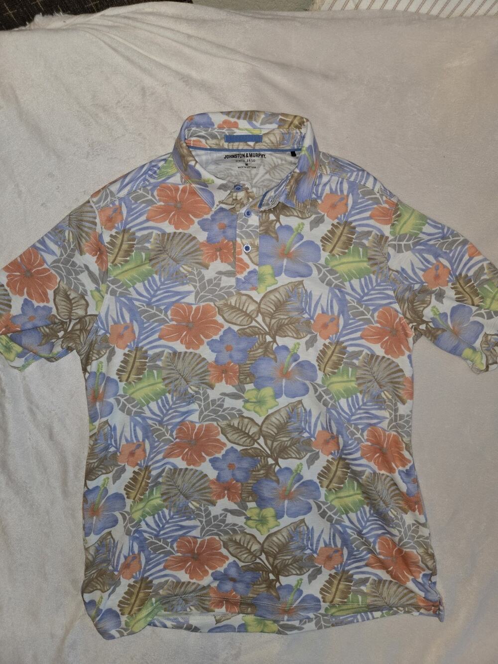 Johnston & Murphy Men's M Regular Multicolor Floral Hawaiian Button-Up